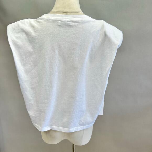 Babaton Shoulder Pad Cropped Muscle Tee in White  Size Large NWT Cotton - Picture 8 of 13